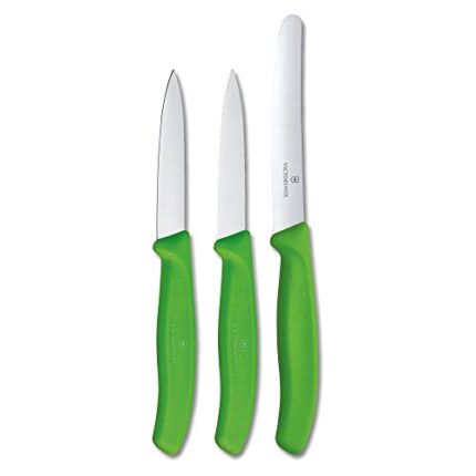 Victorinox Swiss Made Stainless Steel Swiss Classic Kitchen Knife (Set of 3) Serrated and Straight Edge Knives for Professional and Household Kitchen, Kitchen Tools, Green, 6.7114.3