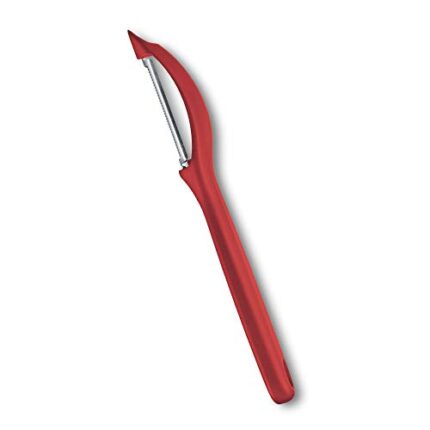 Victorinox Swiss Made Stainless Steel Swiss Classic Serrated/Wavy Edge Universal Peeler for Professional and Household Kitchen, Red, Fruit & Vegetable Peeler | 7.6075.1