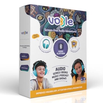 Vobble Kids Screen Free Audio Stories, Music, Adventure Bluetooth Headphones with Subscription Pack 12 Months (New Content Added Every Week), 4000+ minutes of content, 4 to 12 Years