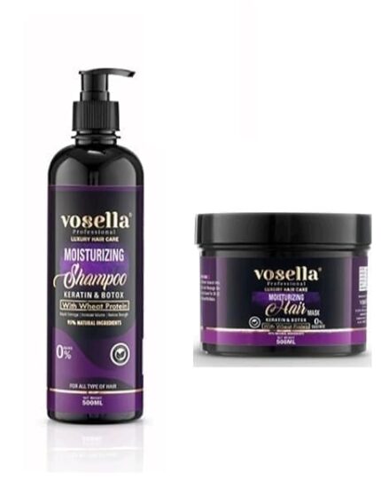 Vosella Professional Keratin & Botox Moisturizing Shampoo 500ml Mask 500ml with wheat protein