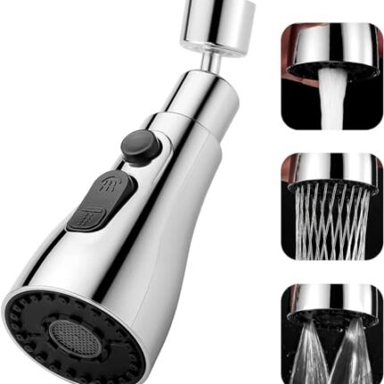Votvy Universal Kitchen Faucet 3-Function Pull Down Sink Sprayer Attachment for Faucet Pull Out Spray Head Big Angle Rotatable Anti -Splash 360° Rotatable Swivel Head Faucet (silver)(Pack of 1)