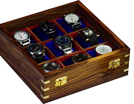 Watch box for women & men, Wooden Watch organizer, Handmade Watch Holder For Men, Custom Valet Box with Brass Lock,, Christmas , Anniversary, Valentine;s Day, Father's Day[24.5x24.5x8] cm