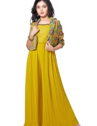 White Button new lemon sequence work with floral print jacket style indowestern palazzo set for girls