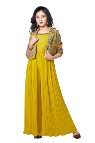 White Button new lemon sequence work with floral print jacket style indowestern palazzo set for girls