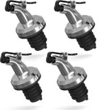 Winkelen Oil Bottle Cap Dispenser Bottle Nozzle Stopper Pourer Leak-Proof Oil Pour Spouts for Oil Vinegar for Kitchen Pack of 4 (Black, Silver)