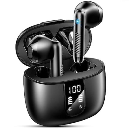 Wireless Earbuds, Bluetooth 5.3 Headphones in-Ear with Hi-Fi Stereo, 40H Bluetooth Ear buds with 4 ENC Noise Cancelling Mics, IP7 Waterproof Wireless Earphones LED Display USB-C for Android/iOS, Black