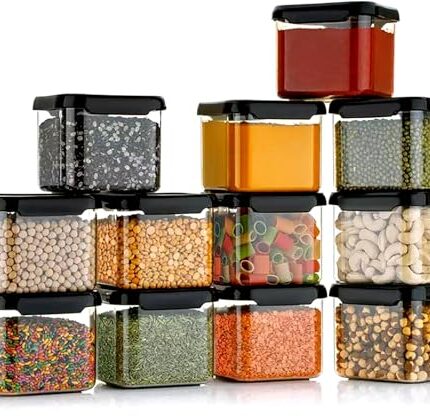 Xiran Unbreakable Containers for Kitchen Storage Set, Kitchen Containers Set, Kitchen Organizer Storage Set, Kitchen Accessories Items, Pantry Organization and Kitchen Storage (500Ml Black Set of 12)