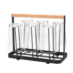 YASHODHARA 6 Glass Holder and Glass Stand for Dining Table, Non-Slip Mugs Cups Glass Stand with Wood Handle, Dining Table Glass Stand, Tumbler Holder, Glass Holder for Kitchen and Dining Table