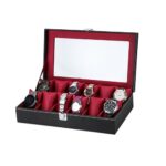 ZENWOOD Black and Red Unisex 12 Slots Watch Box Organizer PU Leather Watches Display Case Storage Box