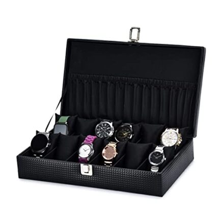 ZENWOOD Leatherette 12 slot wrist Watch Storage Box Case for men & women in Black Color