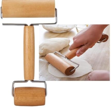 ZONVER® Double Dough Baker Head Wooden Rolling Pin,Non-Stick Pastry Pizza Roller,Wood Roller Baker Roller Set Utensils Double-Headed for Belan Chapati,Roti,Puri Kitchen Baking Cookie Biscuit Cooking