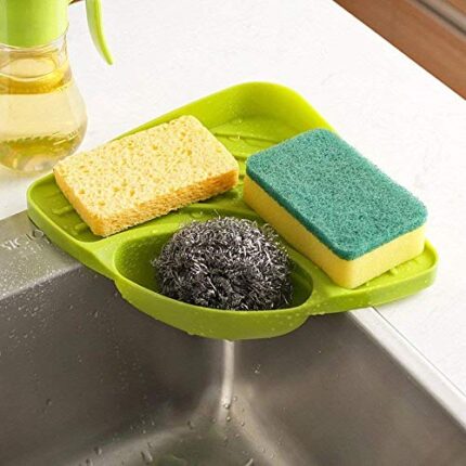 Zollyss Plastic Multipurpose Kitchen Sink Wash Basin Storage Organizer Triangular Corner Tray Rack (Multicolor; Standard)