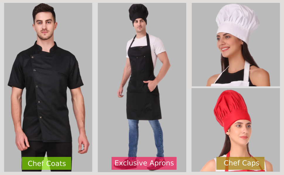 chef uniform, chef dress, chef caps, chef aprons