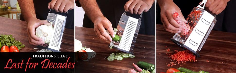 6 Sided Kitchen Cheese Grater & Shredder with Sharp Blades - Stainless Steel 