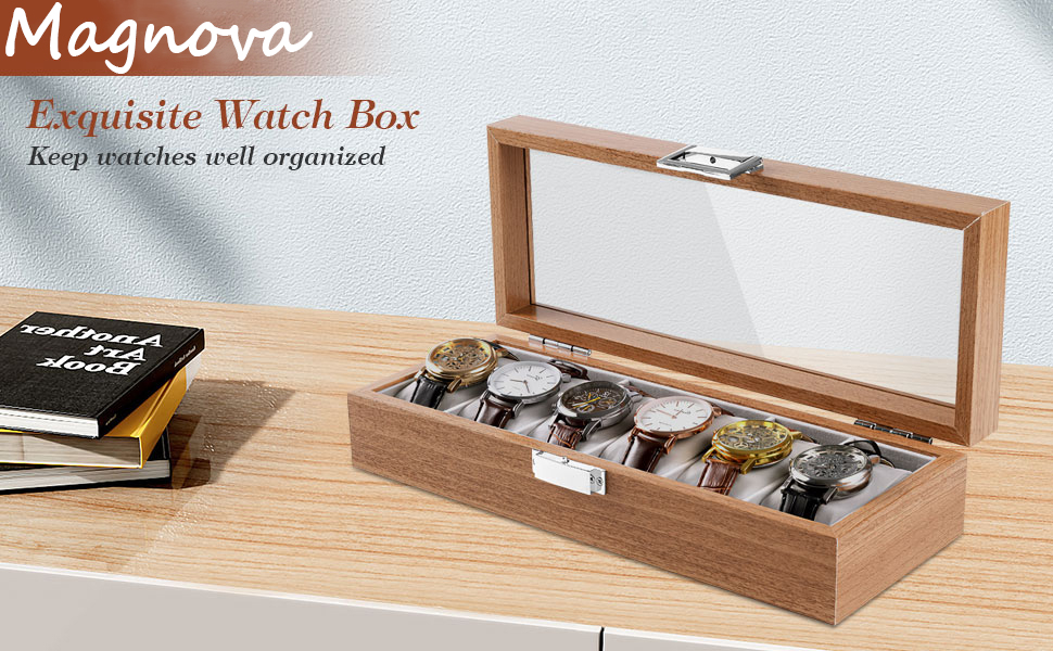 watch box organizer 6 slots wrist watch storage box  men women wooden large watch holder case