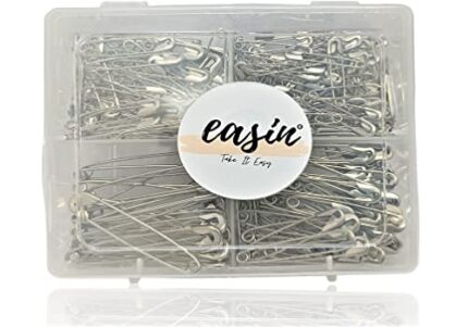 easin� Safety Pins Mixed Assorted For Women & Girls Used In Saree Earrings Necklace Organizer Brooch Pins, Different Sizes (1,2,3,4) Heavy Standard Stainless Steel Silver In Color With Reusable Partition Box