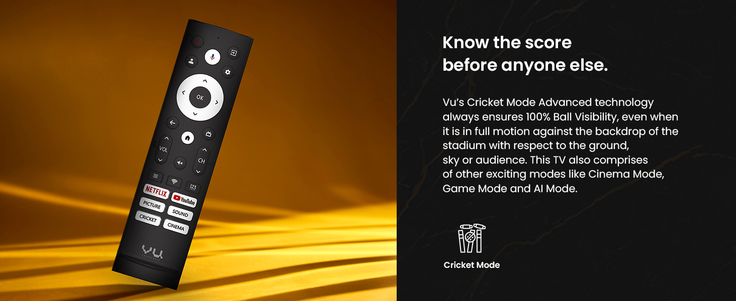 vu masterpiece glo qled tv 2024 with Cricket mode 2024 and Cinema Mode