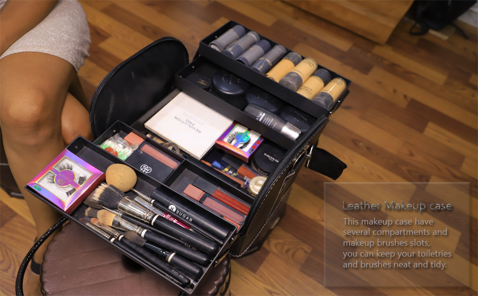 Professional Beauty Make Up Case Nail Leather Cosmetic Box Vanity Case Storage Organizer Box