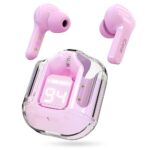 iGear Crystal Wireless Earbuds, Transparent Charging Case and LED Digital Display, Bluetooth Earphones with ENC Noise Cancelling, Touch Control, Google Assistant and Siri Support (Blush Pink)