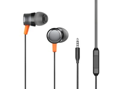 itel Wired Earphone with in-line Mic, Tangle Free Design, Polished Metal Buds, 10mm Real Bass Drivers, Music & Call Control (Black)