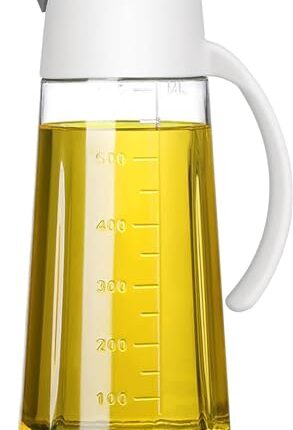 kaqer Leakproof Oil Dispenser Bottle, Syrup Container With Auto Cap, Glass Oil Bottle with Non Slip Handle for Soy Sauce Olive Oil Vinegar Kitchen Cooking (650 ML) (Black)