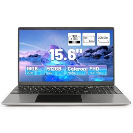 kotsren 15.6'' Laptop Computer, 16GB RAM 512GB ROM Celeron N5095 Quad-Core Processors, 1920 * 1080 IPS FHD, WiFi, Bluetooth, Mini HDMI, TF Card, USB 3.0