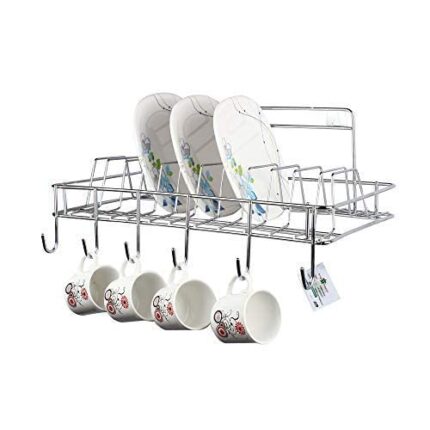 12FOR COLLECTION Wall Hanging Stainless Steel Cup & Saucer Holder, Plate Organizer Space Kitchen Saving Rack Utensil Kitchen Rack (Steel, Hanging shelves, Standard)