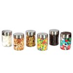 PEARLPET Plus Range Plastic Storage Jars & Containers For Kitchen |Stackable |Air Tight| Steel Cap Jar Set Of 6 Food Grade Boxes For Kitchen storage | Bpa-Free |6 pieces of 300 Ml,Transparent