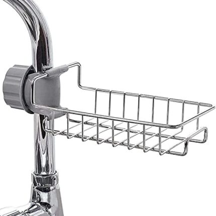 ASTRECA Stainless Steel Kitchen and Bathroom Faucet Soap Scrubbers Sponge Holder Rack Hanging Sink Organizer Stand Caddy Rack Towel Holder