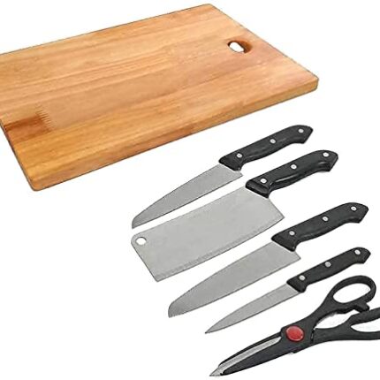 Aktnil Combo of 1 Chopping Board, 4 Pcs Knife & 1 Scissor Kitchen Tools Set 6 Pcs Combo of Kitchen Tools Set Black Kitchen Tool Set (Black, Stainless Steel)