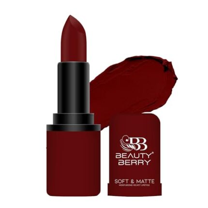 Beauty Berry Soft & Matte Lipstick | Moisturizing & Non Drying Formula with Velvet Matte Finish | Highly Pigmented and Lightweight Lipstick for Women (Wine Maroon, 4g)