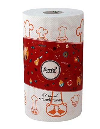 Beeta Kitchen Towel Paper Roll/Printed Kitchen Towel Roll 95 pulls x 4 ply Pack of 3-350 - Pulls (Varied Designs/Identical as per availability))(Without Dispenser Stand)| 100% natural Fiber