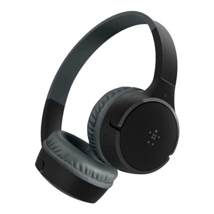 Belkin Wireless On-Ear Kids Headphones with Mic, Safe Sound Limit, 30 Hours Playtime, 30 Feet Wireless Bluetooth Range - Black