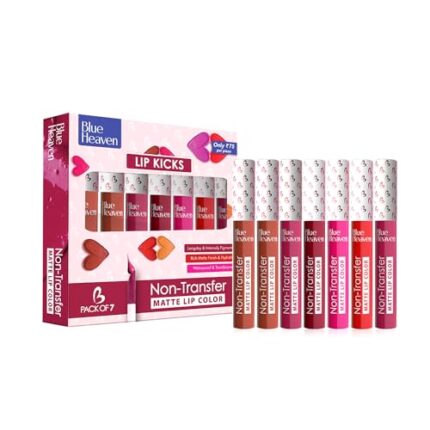 Blue Heaven Lip Kicks Non Transfer Lip color Pack of 7, Liquid Matte Lipsticks for Women, Long lasting and Hydrating Lipsticks, 19.6ml