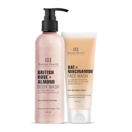 Botanic Hearth Oat & Niacinamide Face Wash and British Rose & Almond Body Wash (Pack of 2) for Men and Women