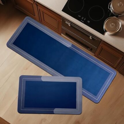 CANWAY 2 Rubber Kitchen Mats Set, Anti-Skid Kitchen Mats 3.5mm, Water Absorbent Rug, Carpets, Floor Mat for Home and Kitchen (120x40cm & 40x60cm) in Blue