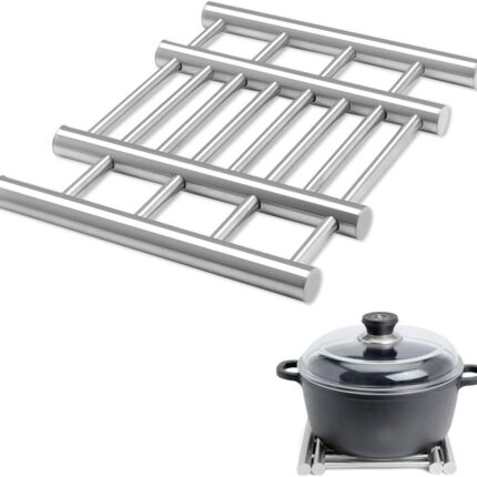 CYROX Rectangular Trivets Stainless Steel Heat Resistant Pot Holder Retractable Hot Pan Stand Multi-Purpose Food Placemat Holder Table Mat Hot Utensils Stand for Kitchen (1Pcs)