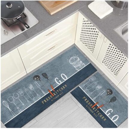 Claudelle Non Slip Microfiber Kitchen mat with Runner Kitchen Rug Floor mat Door mat Washable Kitchen mat Combo for Kitchen Room Anti Slip (Microfiber Kitchen Mat-Blue-1)