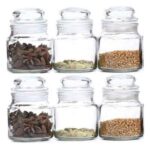 DINEMART 100ML Glass Spice Jar Container, Glass Jars for Kitchen, Dry Fruit & Honey Glass Storage Container with Air Tight Lid, Container for Kitchen Storage Set, Clear, Set of 6 PCS