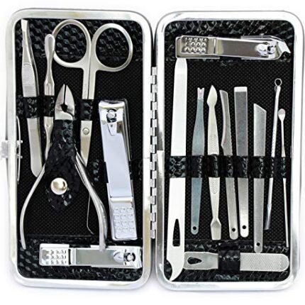 DnS Manicure Pedicure Set Nail Clippers Kit of 16Pcs, Stainless Steel Professional Grooming Kit, Facial & Hand & Foot Beauty Set, Nail Cutter Tools with Luxurious Travel Case