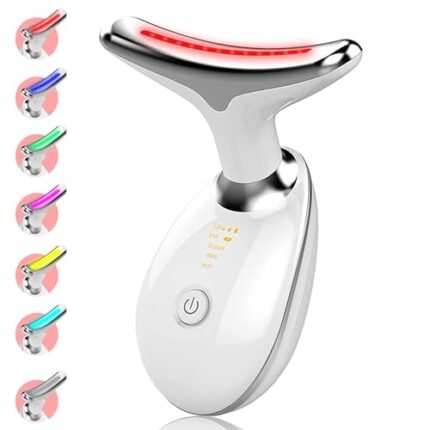 ENLIWISH Red Light Therapy for Face, 7 Color LED Face Skin Rejuvenation for Face & Neck Beauty Device, Deplux Neck Device, Glossy White