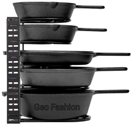 Geo fashion Iron Heavy Duty Adjustable Multipurpose Pan & Pot Tawa Rack Holder Stand Plate Dish Lid Tray Utensils Cookware Storage Shelf Organizer For Kitchen, Countertop, Tiered