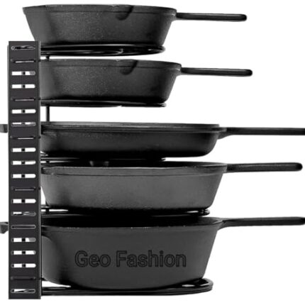 Geo fashion Iron Heavy Duty Adjustable Multipurpose Pan & Pot Tawa Rack Holder Stand Plate Dish Lid Tray Utensils Cookware Storage Shelf Organizer For Kitchen, Countertop, Tiered