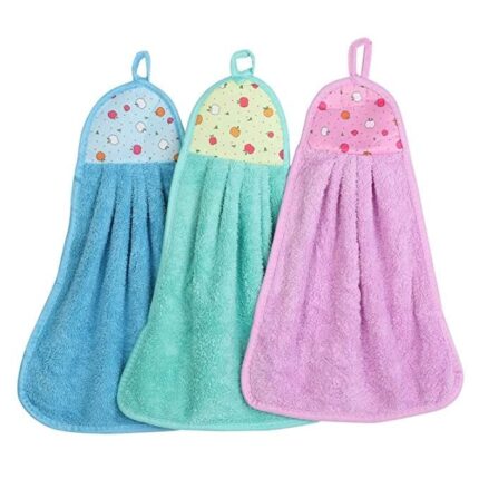 Highly Absorbent Microfiber Printed Hanging Hand/Kitchen, Towel/Napkin with Loop/Tie (Pack of 3), 250 GSM