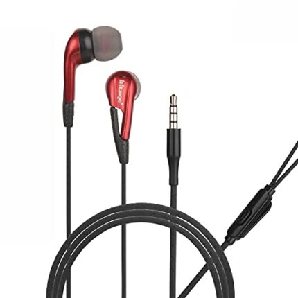 Hitage Earphones HPB-278 Headphones Earplugs Headset High Definition Sound Deep Extra Bass Wired Earphone with in-line Mic Wide Compatibility Tangle Free Cable (RED)