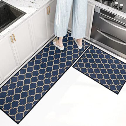 HomeCloud Rectangular Kitchen Mat | Anti-Slip, Soft, Washable, Printed Designs for Floor, Kitchen & Room (6mm Thick) Pack of 2 Contain (1 Large (41 X 122 Cm) 1 Small 41 X 61 Cm) (Trap_Navy)