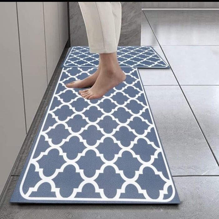 HomeCloud Rubber Kitchen Mats for Floor Set of 2 Pcs | Non-Skid, Soft Absorbent Rugs for Kitchen, Laundry, and Hallway | 120x40cm, 40x60cm| 4mm Thickness (Trap_Blue)