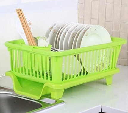 Homeor 3 in 1 Durable Plastic Kitchen Sink, Large Dish Rack Drainer, Drying Rack Washing Basket with Tray for Kitchen, Dish Rack Organizers, Utensils Drainer Basket for Kitchen,Green