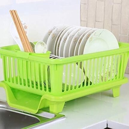 Homeor 3 in 1 Durable Plastic Kitchen Sink, Large Dish Rack Drainer, Drying Rack Washing Basket with Tray for Kitchen, Dish Rack Organizers, Utensils Drainer Basket for Kitchen,Green