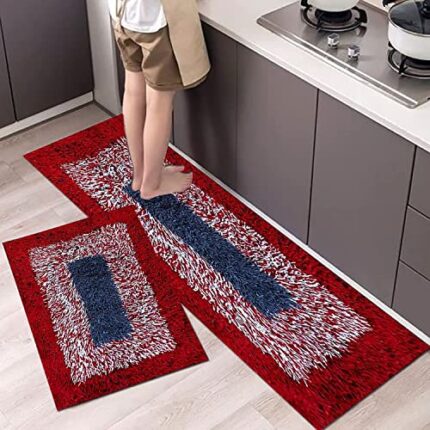 Kitchen Floor Mat & Runner Set with Anti-Skid Rubber Backing – Durable Cotton Power-Loomed Design, Low-Pile Mat for Kitchen, Bathroom, Entrance, and Living Room Floors, Combo of Runner & Bath Mat